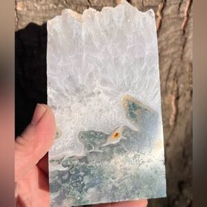 Moss (7) agate slab with stand | crystal